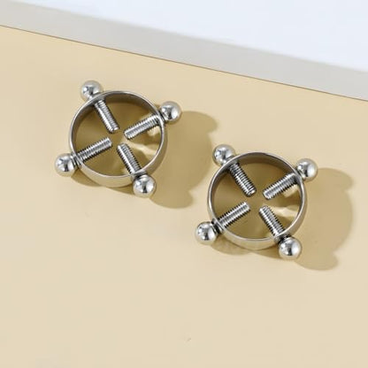 2Pcs Round Non Piercing Nipple Ring Fake Nipple Rings - color: Silver