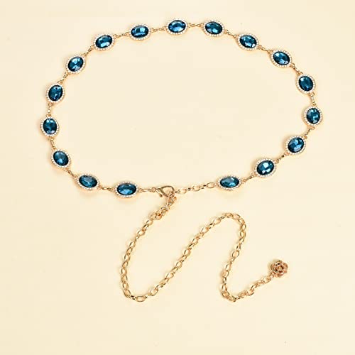 ILuvatar Green Glass Diamond Chain Belt - Metal Women's Western Style Dress Belt - color: F008-ab