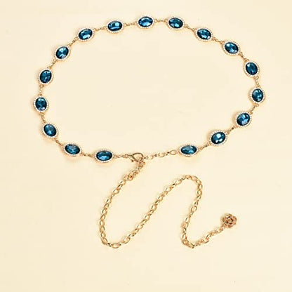 ILuvatar Green Glass Diamond Chain Belt - Metal Women's Western Style Dress Belt - color: F008-ab