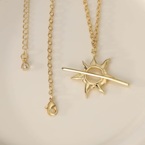 Pendant Necklace for Women, Fashion Jewelry, 14k Gold-Plated Star/Sun/Moon/Heart Set/Necklace Gift for Friends - color: Sun-G