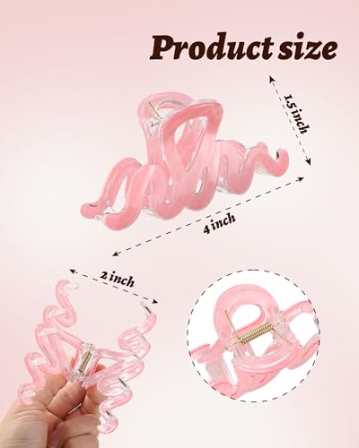 4PCS Large Claw Clips for Thick Hair, Large Acrylic Hair Clips | Modern Marble Geometric Design, Non-Slip Secure Hold for Long Hair, Buns, Updos and Everyday Styling - color: Wave-White + Purple + Pink + Blue