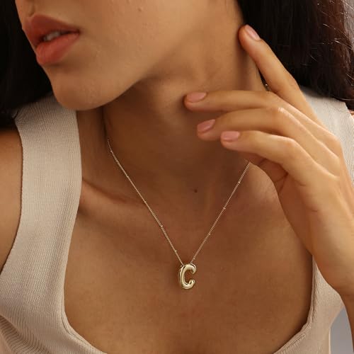 Ewrkbrㅤ Initial Necklaces for Women, 14k Gold Plated Bubble Letter Necklace Chunky Gold Necklace Dainty Charm Initial Necklaces for Women Trendy Custom Preppy Stocking Stuff Necklace Christmas Gifts - color: Gold, style: I