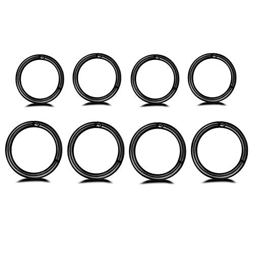 8Pcs Surgical Stainless Steel 16G Sleeper Cartilage Tiny Hoop Earrings Septum Hinged Clicker Nose Ring Helix Tragus Piercings 8mm 10mm Set (Black)