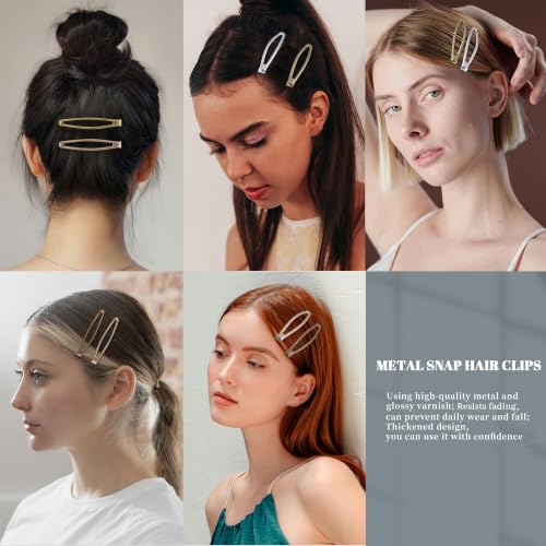 16 PCS Snap Hair Clips Metal Barrettes for Women Non Slip Barrettes for Thick and Thin Fine Hair,Silver Gold Brown Rose Gold,2.36 x 0.43 Inches. - color: Silver Gold Brown Rose Gold