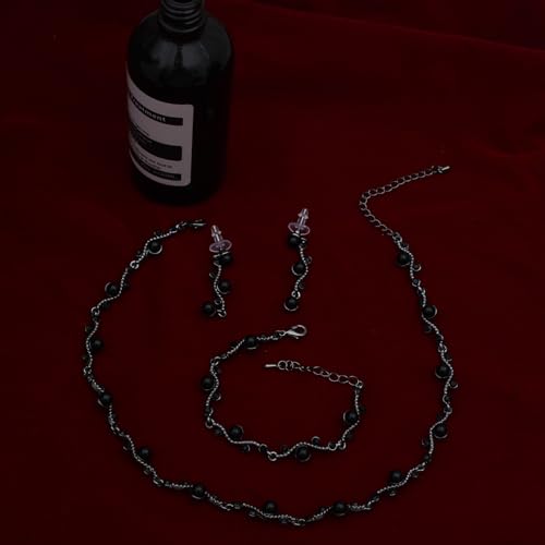 Bridal Pearl Choker Necklace Earrings Bracelet Wedding Crystal Jewelry Set for Women Brides Bridesmaid Prom - color: Black-Jet