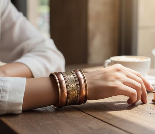 Touchstone Indian Bollywood Handcrafted Slip In Easy To Wear Stylish Wrist Enhancer Designer Broad Jewelry Cuff Bracelet For Women and Men. - style: Braided two tone floral 2