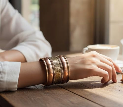 Touchstone Indian Bollywood Handcrafted Slip In Easy To Wear Stylish Wrist Enhancer Designer Broad Jewelry Cuff Bracelet For Women and Men. - style: Braided two tone floral 2