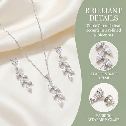 DHQH Bridesmaid Necklace Earrings Set Gifts I Couldn't Say I DO Without You Cubic Zirconia Leaf Pendant Necklace Bridesmaid Proposal Gift Set of 4 6 - color: white-leaf-4set