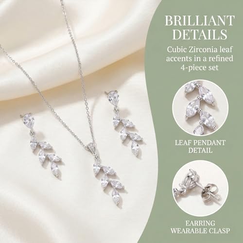 DHQH Bridesmaid Necklace Earrings Set Gifts I Couldn't Say I DO Without You Cubic Zirconia Leaf Pendant Necklace Bridesmaid Proposal Gift Set of 4 6 - color: white-leaf-6set
