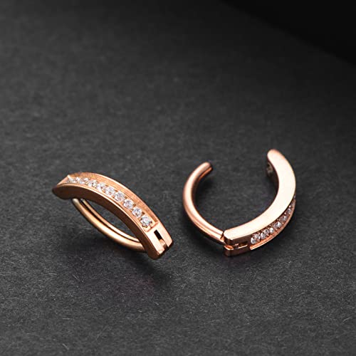 Clicker Belly Button Ring Hoop Belly Button Ring 14G Navel Ring | Surgical stainless steel hinged belly button ring for belly button piercing, navel body jewelry for women and men - color: CZ-Rose gold