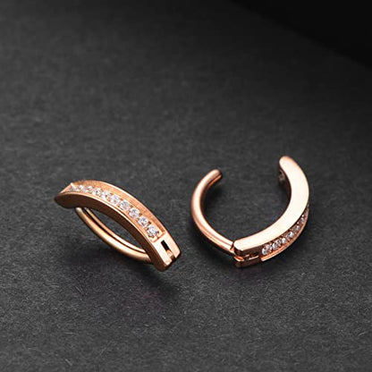 Clicker Belly Button Ring Hoop Belly Button Ring 14G Navel Ring | Surgical stainless steel hinged belly button ring for belly button piercing, navel body jewelry for women and men - color: CZ-Rose gold