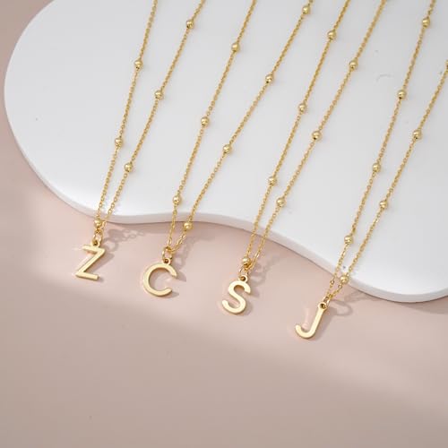 Initial Necklace for Women 14K Gold Silver Dainty Letter Necklace | Personalized Monogram Name Charm Pendant, Simple Bead Chain, Trendy Jewelry Gift, Non Tarnish - style: S