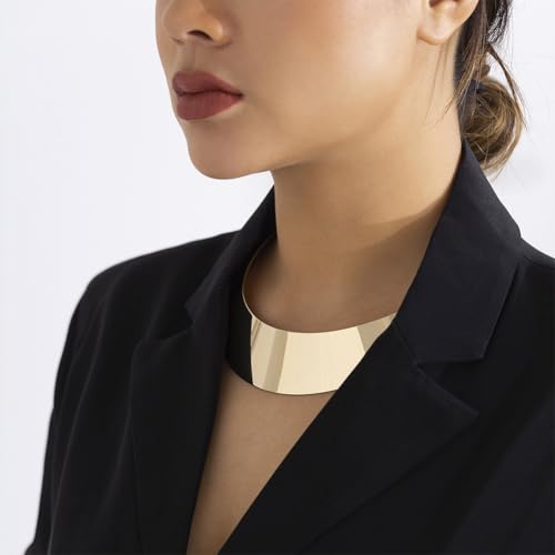 Chunky Gold Necklace Big Statement Chunky Necklace for Women African Tribe Wide Metal Choker Necklaces Jewelry - color: 01 Gold