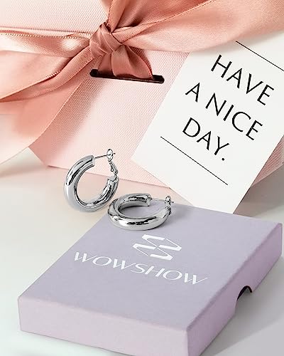 wowshow Gold Hoop Earrings for Women Chunky Hoops 14K Gold Plated Thick Hollow Tube Lightweight Earrings for Mother Birthday Gifts 20/25/30/40/50MM - color: Silver-30MM