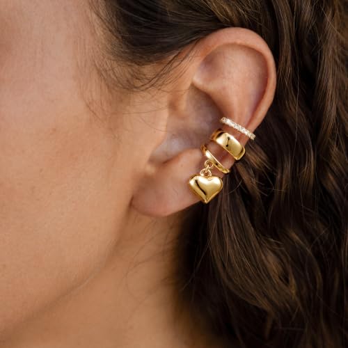 14K Gold Plated Layered Chunky Ear Cuff for Women Thick Ear Clips | Ear Cuff Earrings for Women,Hammered Texture design，Lightweight Hypoallergenic Ear Clips，trendy Jewelry for Daily Party Prom - color: gold 4