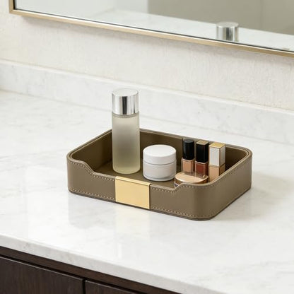 Luxury Leather Valet Tray Desktop Storage Organizer,Bedside Vanity Catchall Tray Nightstand Caddy Holder for Cosmetic,Jewelry,Watch,Keys,Phone,Wallet,Remote Controller,Pen,Olive Green - color: Olive Green