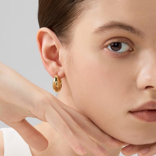 18K Gold Plated Huggie Hoop Earrings for Women, 925 Sterling Silver Post, Hypoallergenic Small Earrings - color: Dome Huggies