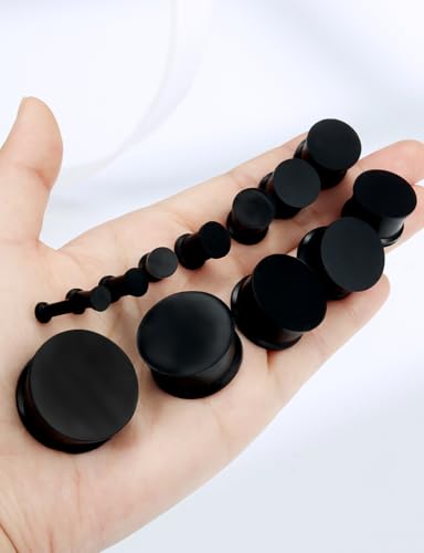 Ears Gauges Tunnels Plugs for Women Solid Silicone Ear Gauge Stretching Kit 8G to 1" (3MM- 25MM) Expander Stretcher Plug Earrings for Piercing Jewelry for Women (Black White Flesh) - color: 8g to 1", Black