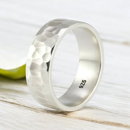 925 Sterling Silver Hammered Band Ring for Men & Women – Handmade Textured Ring, Comfort Fit Wedding Band, Solid Silver Ring, Minimalist Unisex Jewelry Gift for Her MSJ By Monica