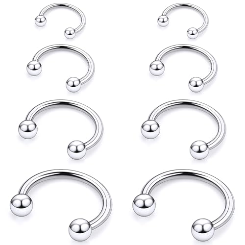 20G 18G 16G 14G 12G ASTM F136 Titanium Horseshoe Septum Nose Ring Piercing Jewelry Circular Barbell Helix Snug Tragus Rook Daith Cartilage Earring Lip Ring Hoop Piercing Jewelry for Women Men - style: 16G, 6mm 8mm 10mm 12mm Length, Ball