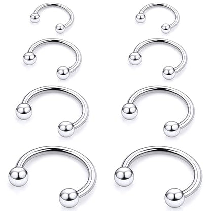 20G 18G 16G 14G 12G ASTM F136 Titanium Horseshoe Septum Nose Ring Piercing Jewelry Circular Barbell Helix Snug Tragus Rook Daith Cartilage Earring Lip Ring Hoop Piercing Jewelry for Women Men - style: 16G, 6mm 8mm 10mm 12mm Length, Ball