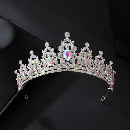 Tiaras and Crowns for Women,Tiaras Earrings Necklace, Crystal Bridal Jewelry Set - color: Silver AB