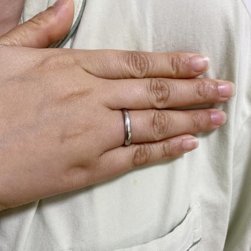 3mm Plain Stacking Band Statement Wedding Promise Ring For Women | Stainless Steel,Classical Domed Design,Tarnish Resistant,Waterproof & Sweatproof,Daily Basic Jewelry,for Couples - color: Silver