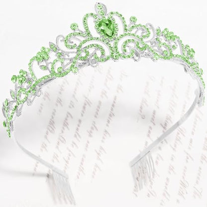 TAROSE Tiaras for Women, Birthday Crown and Sash for Girls | Birthday Sash Sunglasses Outfit, Birthday Gift for Women Girls, Goddess Crown Bride/Halloween/Prom/Party/Costume - color: 1 J. Silver+green