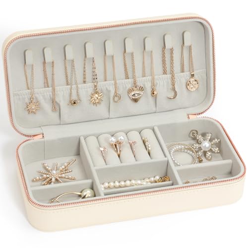 Travel Jewelry Case, Small Jewelry Organizer Box Portable Jewellery Box for Rings Earrings Necklaces Bracelets, Beige C - color: C Beige, size: Style C