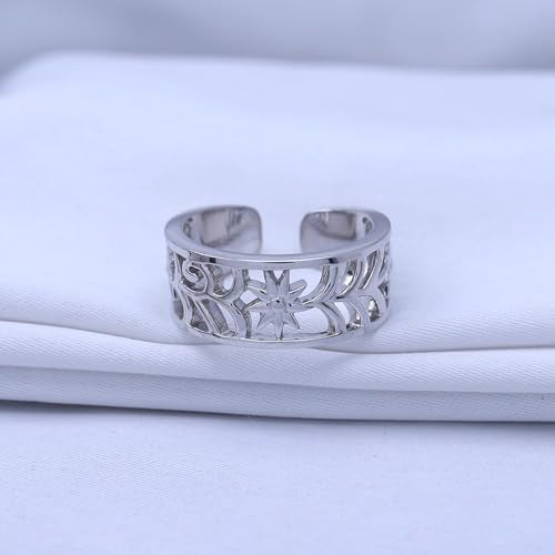 Adjustable Flower Toe Ring for Women | Metal: Sterling Silver - color: white-gold