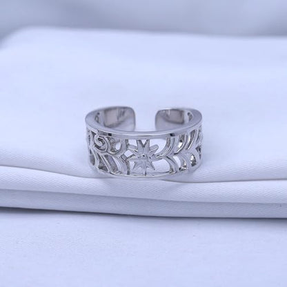 Adjustable Flower Toe Ring for Women | Metal: Sterling Silver - color: white-gold