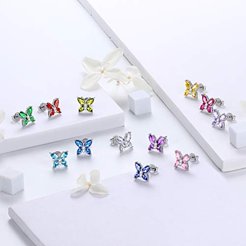 Aurora Tears Butterfly Jewelry,Women 925 Sterling Silver Butterflies Birthstone Pendant Necklace/Earrings/Rings Wedding Gift - color: D.April-set 3