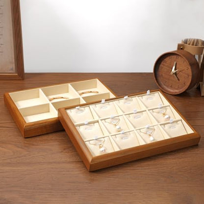 Oirlv Wood 6-Compartment Jewelry Tray | Solid Wood Frame, Soft Microfiber Lining, Holds Rings/Earrings/Bracelets, Sturdy and Attractive, Great for Drawers - color: Cream, size: 6 grid