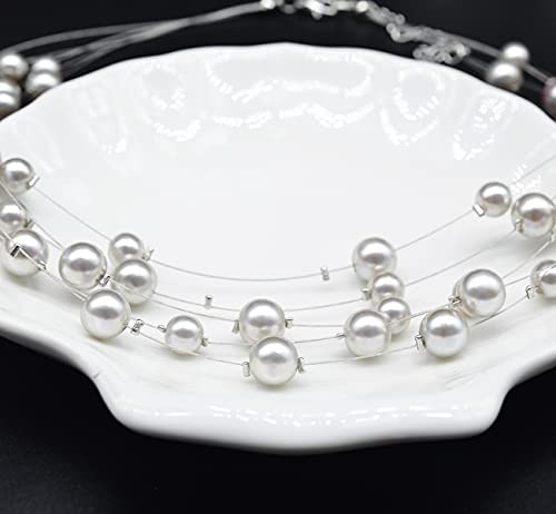 FULU AUTUMN Layered Pearl Necklace Multi-strand Pearl Choker Necklaces for Women Beaded jewelry for Wedding Parties - color: Grey