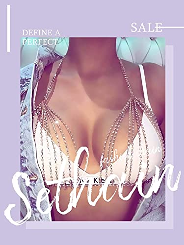 Sethain Boho Crystal Body Chain Sparkly Rhinestone Bikini Chest Chains Bra Nightclub Body Accessories Jewelry for Women (Silver)