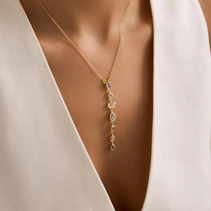 18K Gold Plated Seven Chakra Necklace for Women, Dainty Y Necklace Lariat Drop Pendant, Crystal Healing Yoga Jewelry Gifts - color: Gold