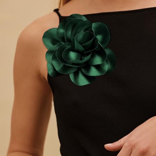 2Pack 6inch Extra Large Satin Brooches Lapel Pins Dainty Elegant Fabric Camellia Rose Flower Brooch Pin for Women Wedding Part Dance Clothes Accessories Jewelry - color: Green