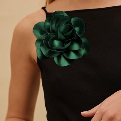 2Pack 6inch Extra Large Satin Brooches Lapel Pins Dainty Elegant Fabric Camellia Rose Flower Brooch Pin for Women Wedding Part Dance Clothes Accessories Jewelry - color: Green