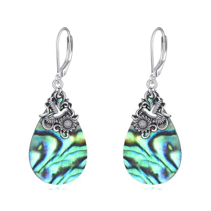 POPLYKE Dragonfly Butterfly Hummingbird Sunflower Earrings 925 Sterling Silver Abalone Shell Moonstone Leverback Earrings Jewelry - style: Hummingbird 2