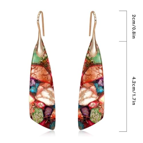 Boho Natural Imperial Jasper Teardrop Dangle Earrings for Women – Hypoallergenic French Hook Stone Drop Earrings Jewelry - color: Colorful Golden Hook