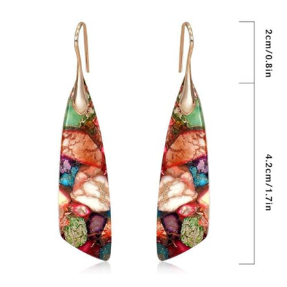 Boho Natural Imperial Jasper Teardrop Dangle Earrings for Women – Hypoallergenic French Hook Stone Drop Earrings Jewelry - color: Colorful Golden Hook