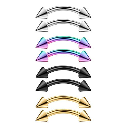 8PCS Assorted Colors Stainless Steel Body Jewelry Ball Eyebrow Ear Navel Belly Lip Piercing Bar Ring 16G 8mm - style: Eyebow Ring with Spikes