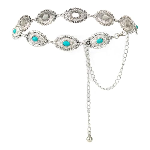 ILuvatar Western Metal Concho Belt for Women Cowgirl Waist Chain for Women Dress Pants Adjustable - color: Silver-s78