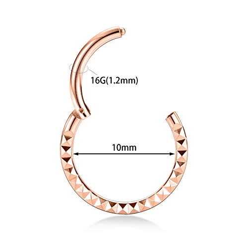 FUNLMO 18G 16G Septum Jewelry Triple Stacked Septum Nose Ring Surgical Steel Daith Conch Helix Cartilage Lobe Piercing Jewelry - color: Style15: Rose gold-Pyramid Cuts Design