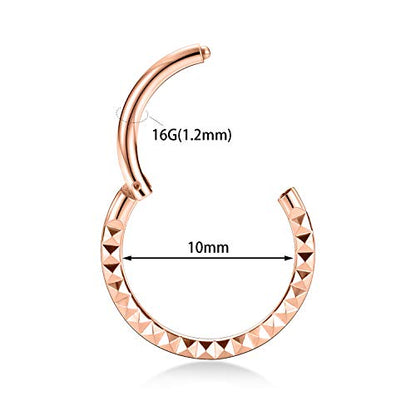 FUNLMO 18G 16G Septum Jewelry Triple Stacked Septum Nose Ring Surgical Steel Daith Conch Helix Cartilage Lobe Piercing Jewelry - color: Style15: Rose gold-Pyramid Cuts Design