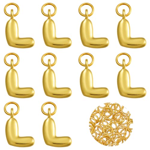 A-Z Bubble Letter Charms 18K Gold Filled Charms for Jewelry Making Gold Initial Alphabet Charms Pendants for Women Men Necklace Choker Bracelet Making - color: Letter L