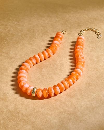 Chunky Beaded Necklace for Women Boho Statement Bead Necklace Adjustable Choker with Polished Disc/Square Beads Trendy Summer Beach Jewelry Gifts - color: Orange