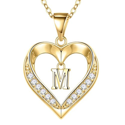 Turandoss Heart Initial Necklaces for Women - Dainty 14K Gold Plated CZ Heart Pendant Necklace with Tiny Letter A-Z, Non Tarnish Waterproof Trendy Jewelry Gifts for Mom Wife Girlfriend - color: Gold, style: M