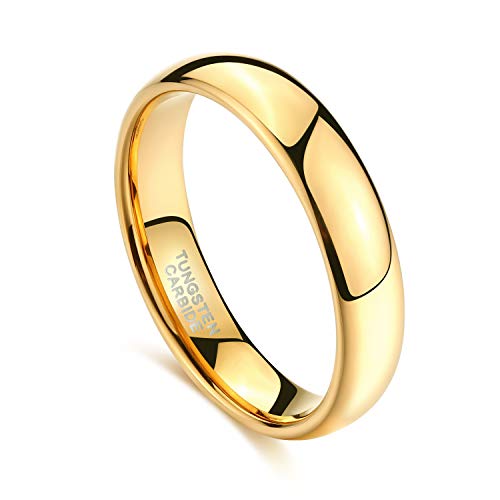 TRUMIUM 2mm 4mm 6mm 8mm Tungsten Wedding Band Ring for Men Women Silver/Rose Gold Plated/Rainbow/Gold Plated Domed High Polish Engagement Promise Rings Comfort Fit 4-15 - color: 4mm 24k gold plated
