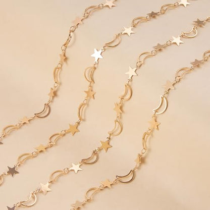Jabogrii 5 Meters Star Moon Jewelry Making Chains Gold Plated Brass Chain | DIY Jewelry Making Supplies Necklace Bracelet Craft Chain Roll for Jewelry Making - color: Moon Gold